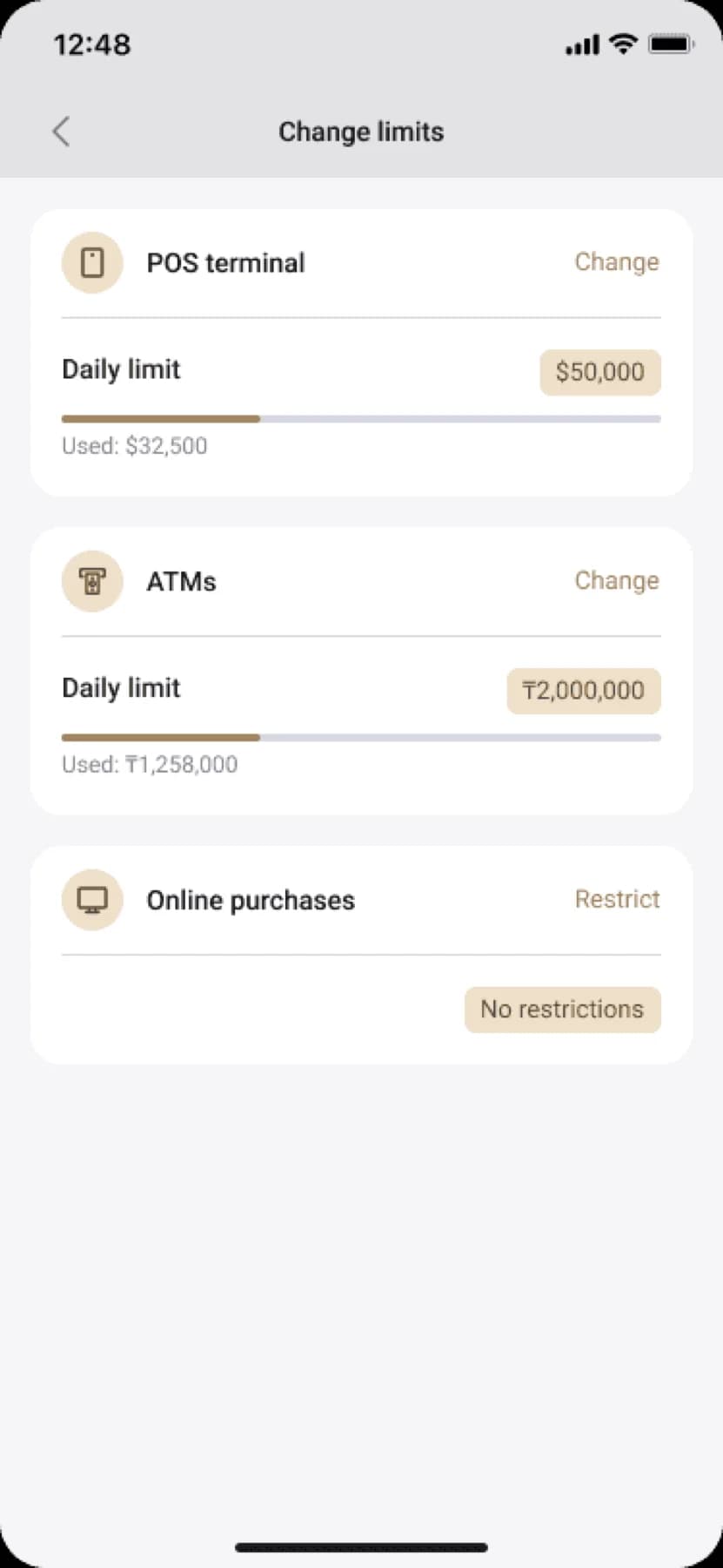 Business card operations mobile interface screen 1