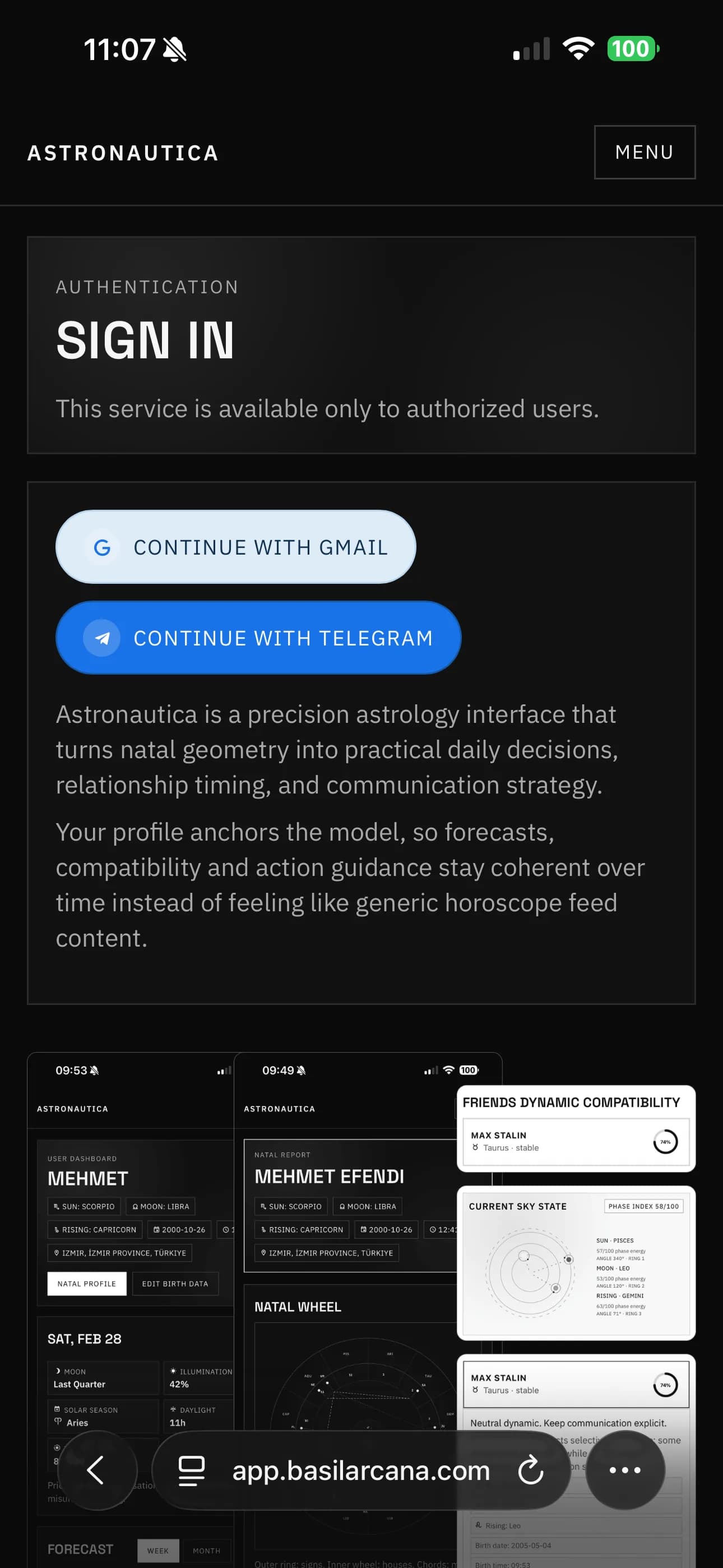 Astronautica sign in screen