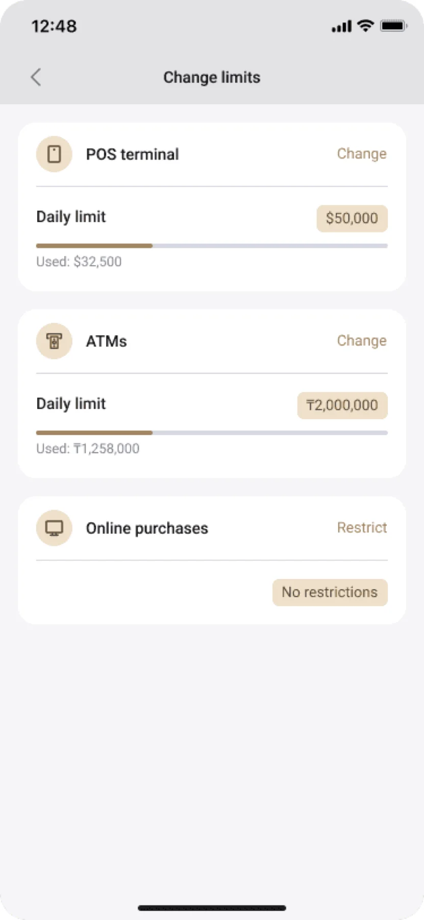 Business card operations mobile interface screen 1