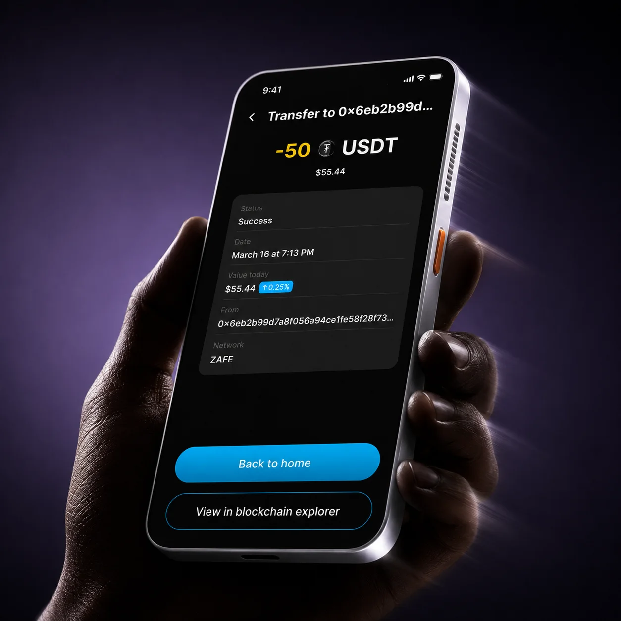 Zafe Wallet balance and wallet home screens