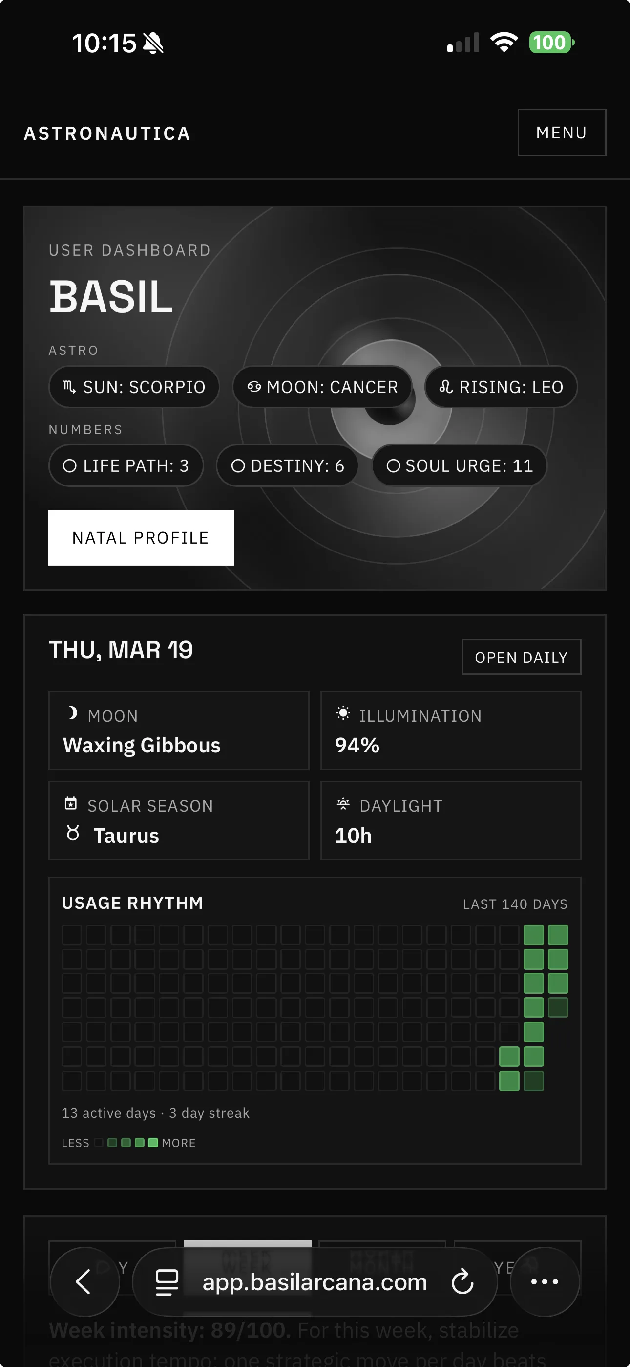 Astronautica dashboard